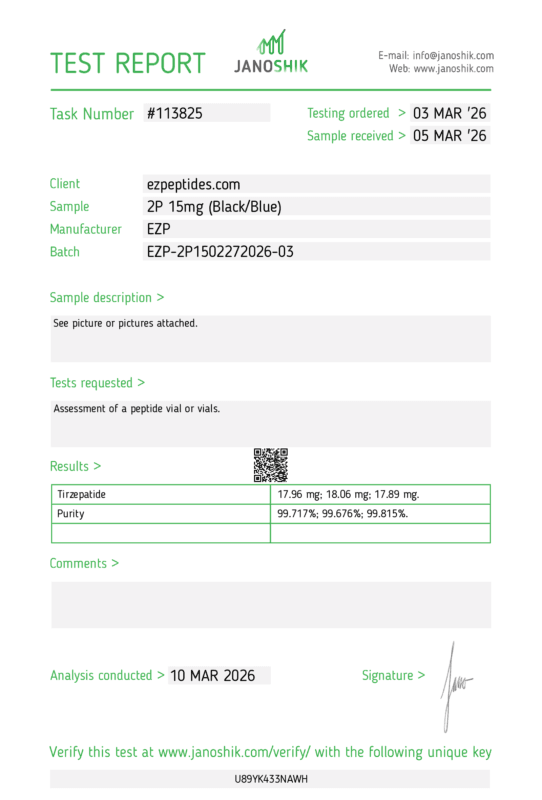 EZP-2P 15mg – (10 vials/Kit) COA
