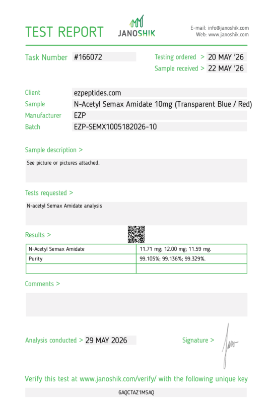 N-Acetyl Semax Amidate 10mg COA