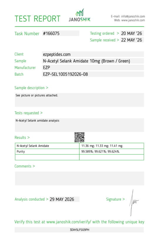 N-Acetyl Selank Amidate 10mg COA