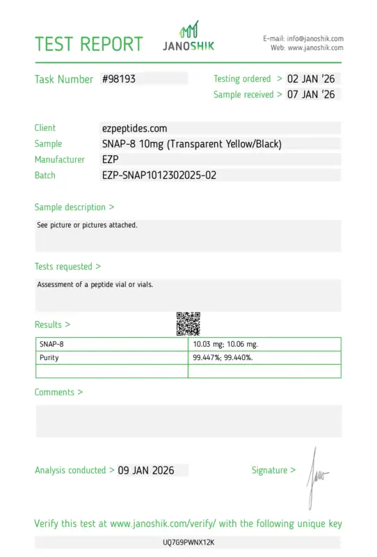 SNAP-8 10mg COA