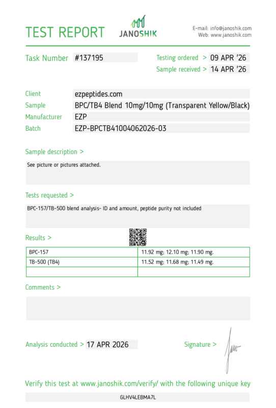 BPC-157 / TB4 Blend 10mg/10mg COA