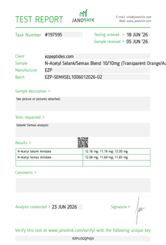 Semax/Selank Blend – 10mg/10mg COA