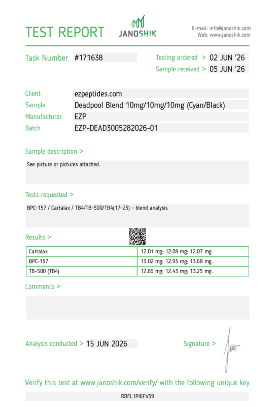 Deadpool Blend (BPC-157/TB4/Cartalax) 10MG/10MG/10MG COA